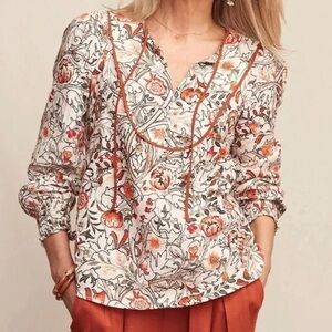 Matilda Jane Floral Print Women's Top - Orange and White Size Medium
